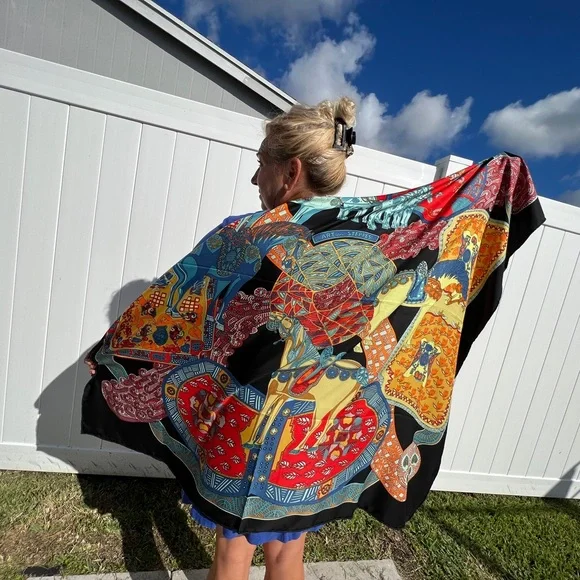 Hermes Red and White Silk Scarf - Picture 3 of 4